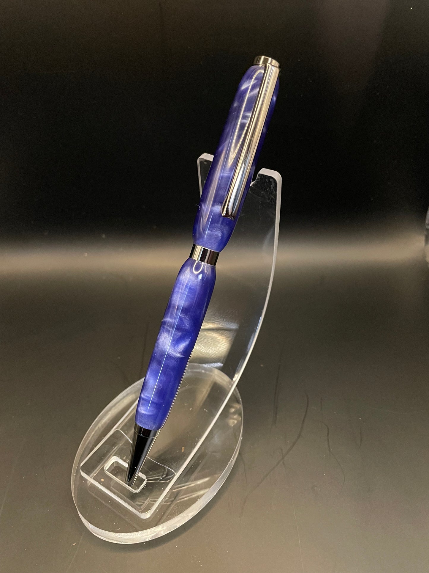 Blue Swirl Acrylic Slimline Pen on  Gunmetal Trim
